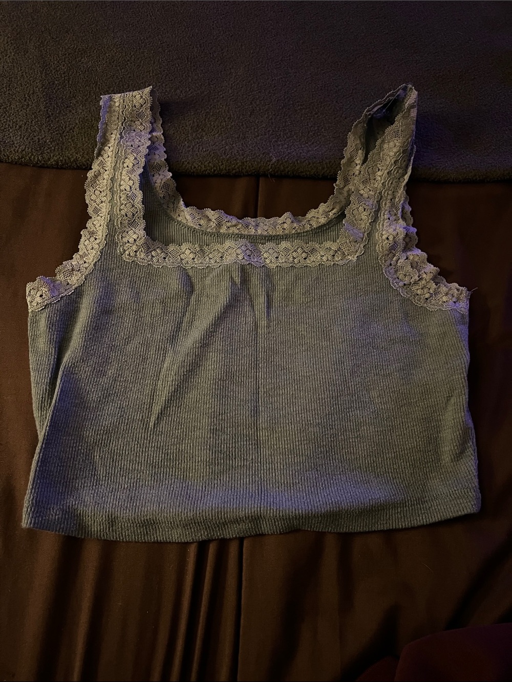 Aeropostale Lace Trim Ribbed Tank Top - Light Blue